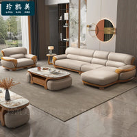 New Chinese ebony leather sofa living room combination size apartment first layer cowhide straight row sofa