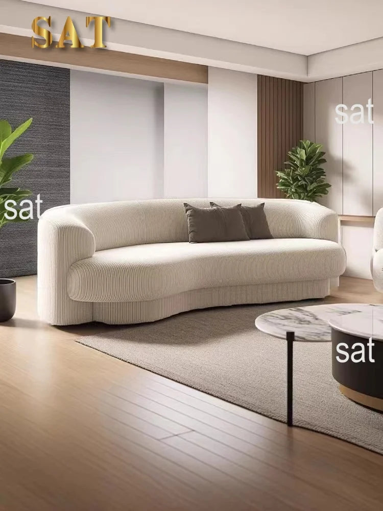 Fabric Living Room Sofas European Beige Italian Curved Luxury Couch Double Modern Designer Divano Soggiorno Home Furniture