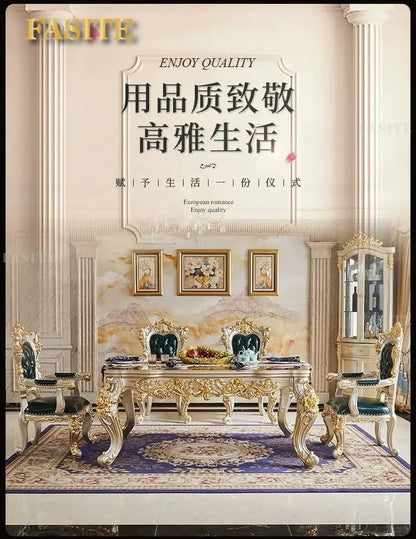 Premium European-style combination dining table and chairs all solid wood flower villa large-sized restaurant