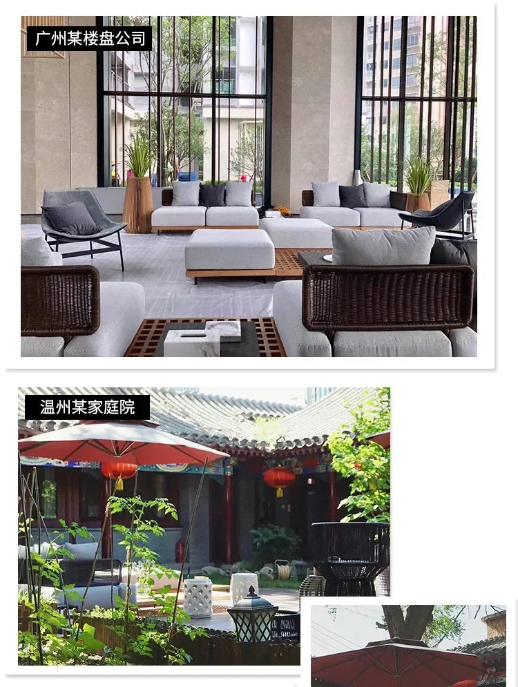 Nordic Solid Wood Sofa Chair Leisure Patio Living Room Furniture Villa Luxury Sofa Combination Garden Furniture Sets Rattan
