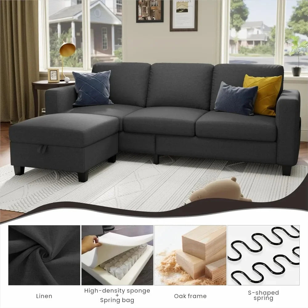 L Shaped Sectional Sofa Couch Pet Friendly Modular 3 Seater Convertible Sofas for Living Room Linen