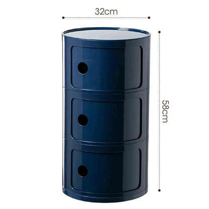 Plastic Round Nightstand Bedside Table Cabinet with Sliding Doors Round Storage Bedside Cabinet Nightstand  for Living Bedroom