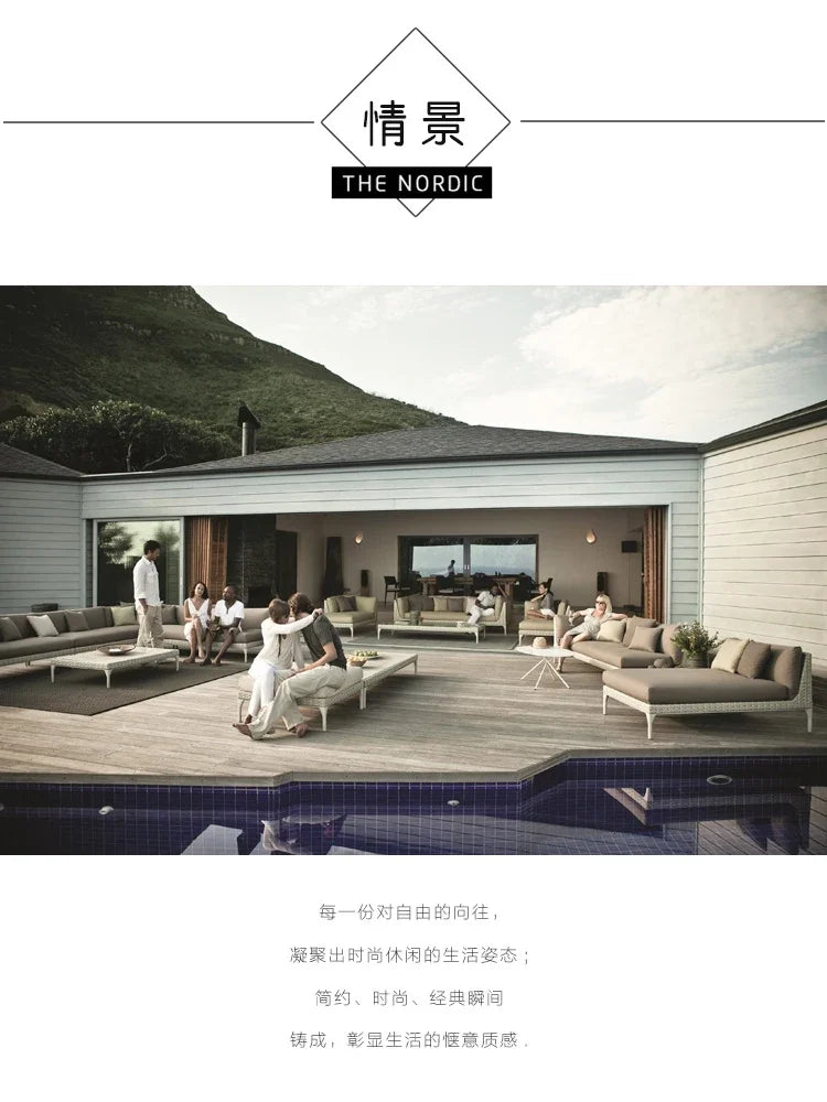 Rattan Sofa Nordic Villa Area Courtyard Outdoor Sofa Furniture Model Room Outdoor Soft Decoration Bed Recliner Waterproof