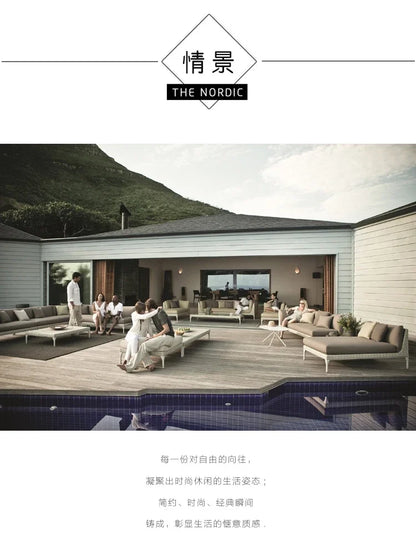 Rattan Sofa Nordic Villa Area Courtyard Outdoor Sofa Furniture Model Room Outdoor Soft Decoration Bed Recliner Waterproof