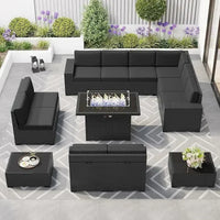 PatioLix 8 Piece Patio Furniture with 44"Propane Gas Fire Pit Table. Outdoor Sectional Conversation Set Wicker Rattan Sofa