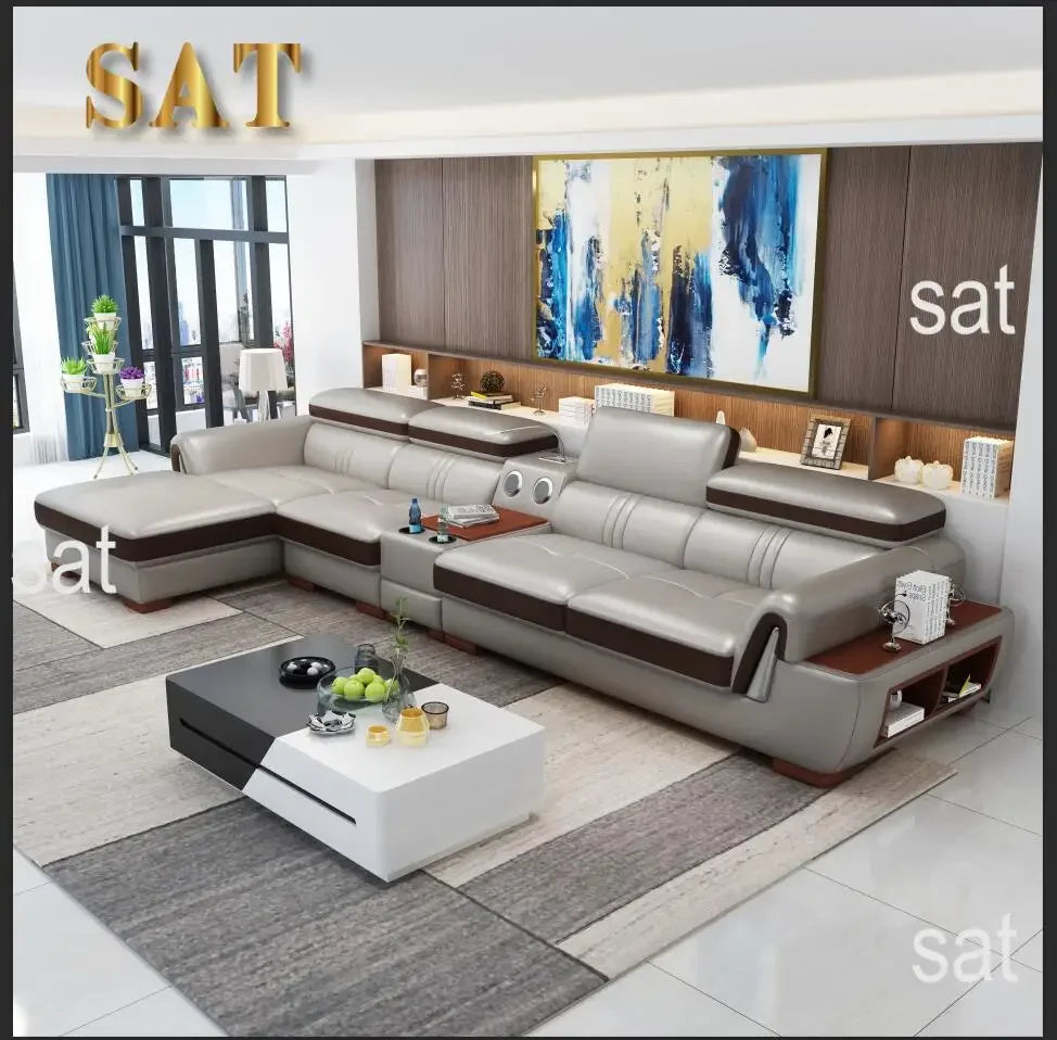 A New Design Fashion Leather and Cloth Combination Furniture Living Room Sofa