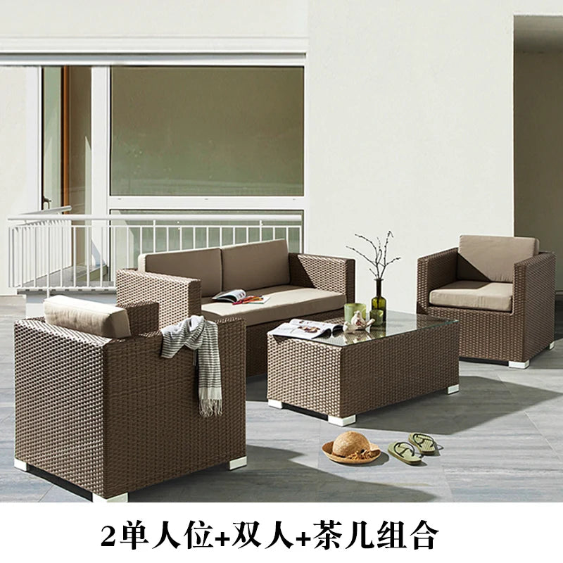 Outdoor Coffee Table Garden Sofas Combination Leisure Nordic Lawn Garden Sofas Simple Pe Rattan Furniture Sofá Jardín MHHYSF