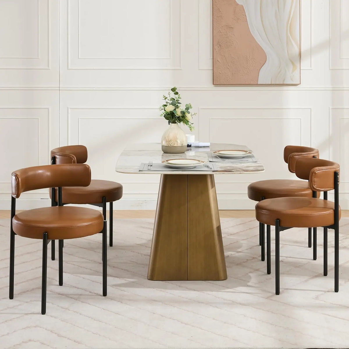 Boucle Dining Chairs Set of 4, Rust Dining Chairs with Upholstered Seat and Round Back, Mid-Century Modern Kitchen Chairs