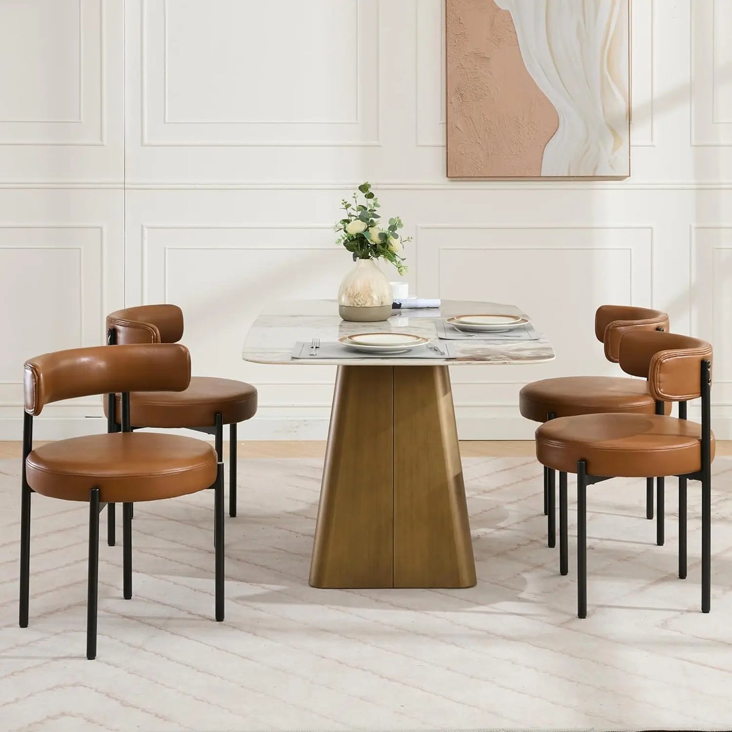 Boucle Dining Chairs Set of 4, Rust Dining Chairs with Upholstered Seat and Round Back, Mid-Century Modern Kitchen Chairs