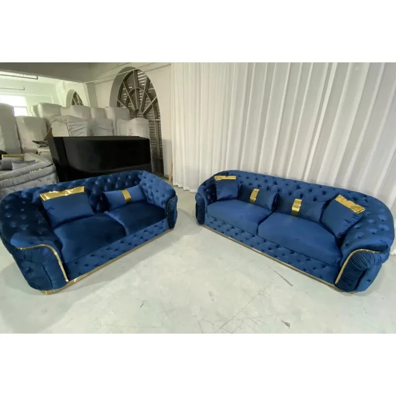 Plush velvet sofa and loveseat corner furniture living room wooden leg set