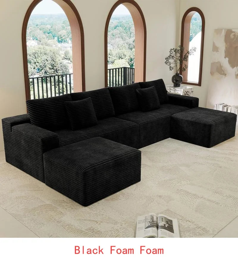 Modular Sectional Sofa, Upholstered Compressed Couch for Living Room, Bedroom, Apartment, No Assembly Required, 4-Piece Free