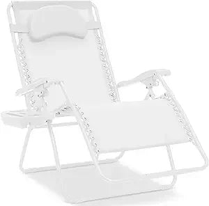 Oversized Zero Gravity Chair, Folding Outdoor Patio Lounge Recliner w/Cup Holder Accessory Tray, Pillow - Gray