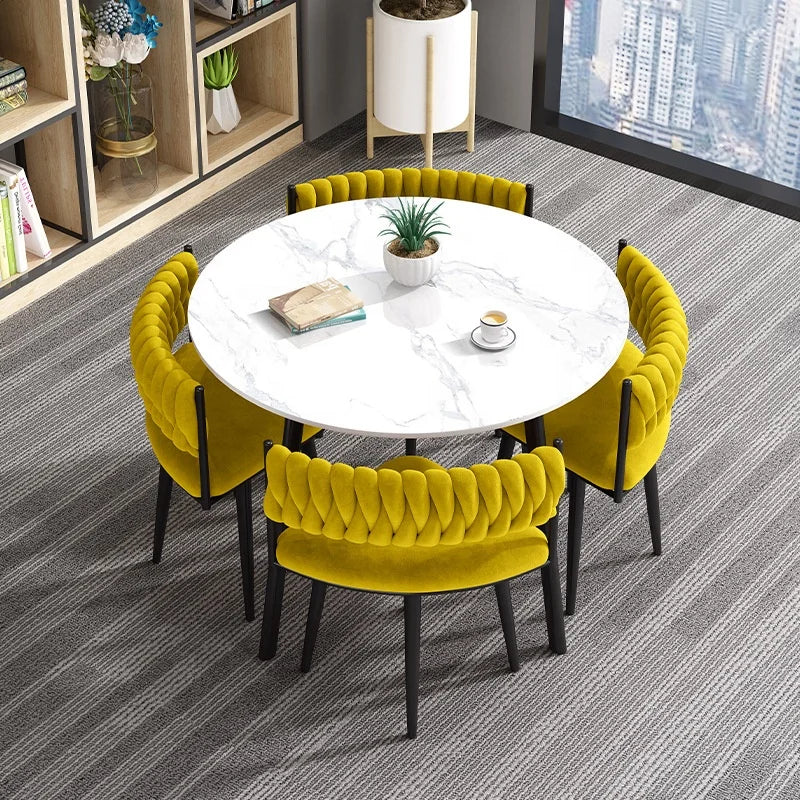 Customized Light Luxury Dining Table and Chair Set Square Rock Slab for Small Apartment Dining Room Furniture