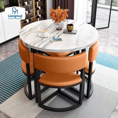 Round Mobile Dining Tables Set Kitchen 4 Chairs Center Wood Table Extendable Luxury Floor Mesa Comedor Home Furniture