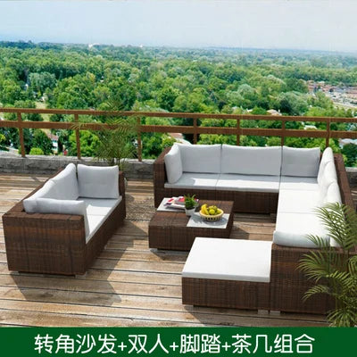 Outdoor rattan sofa combination living room rattan chair sofa outdoor rattan sofa courtyard balcony leisure