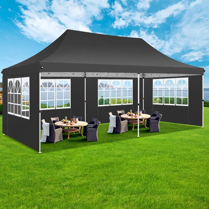 10x20 Pop up Canopy Heavy Duty Party Tent with 6 Removable Sidewalls, Waterproof Commercial Outdoor Gazebo for Wedding Events BBQ, Instant Sun Protection Shelter Multi-color Raised Roof Pavilion with 4 Sandbags Carrying Bag