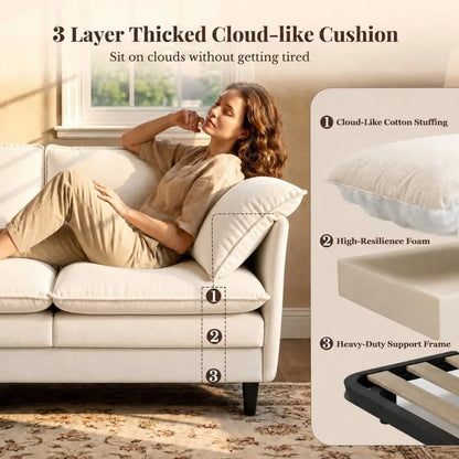 69 Inch Small Sofa, 3-Seater Loveseat Couch with Cloud 2 Layer Cushion, 22.8" Deep Seat, Oversized Pillows,Customized