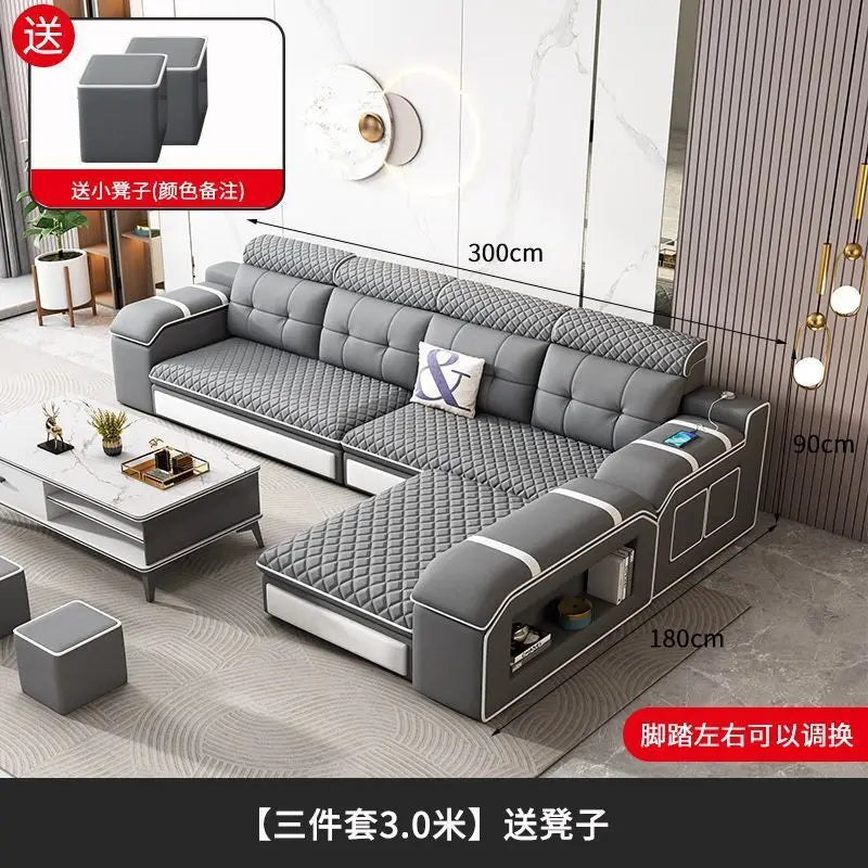 Modern leave-in multi-functional sofa, simple size, detachable and washable fabric sofa combination U-shaped sofa living room