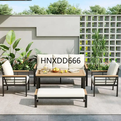 5-Piece Outdoor Furniture Set, 3-Seat Sofa, Patio Conversation Set with Cushions for Backyard, Poolside, Garden, Black with