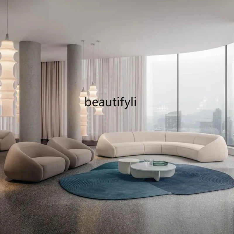 Italian minimalist large curved sofa living room small apartment light luxury designer fabric sofa