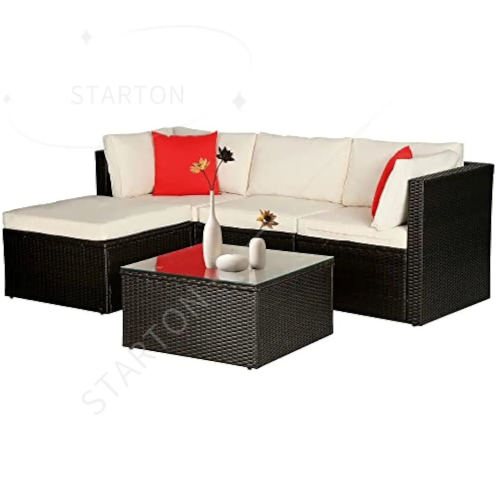 5 Pieces Patio Furniture Outdoor Wicker Sectional Patio Rattan Chair， Conversation Backyard Lawn Porch Poolside Balcony Garden