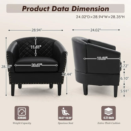 Barrel Chair Living Room Chair, Upholstered Sofa Club Chair with Nail-Heads and Solid Wood Legs for Bedroom, Offic