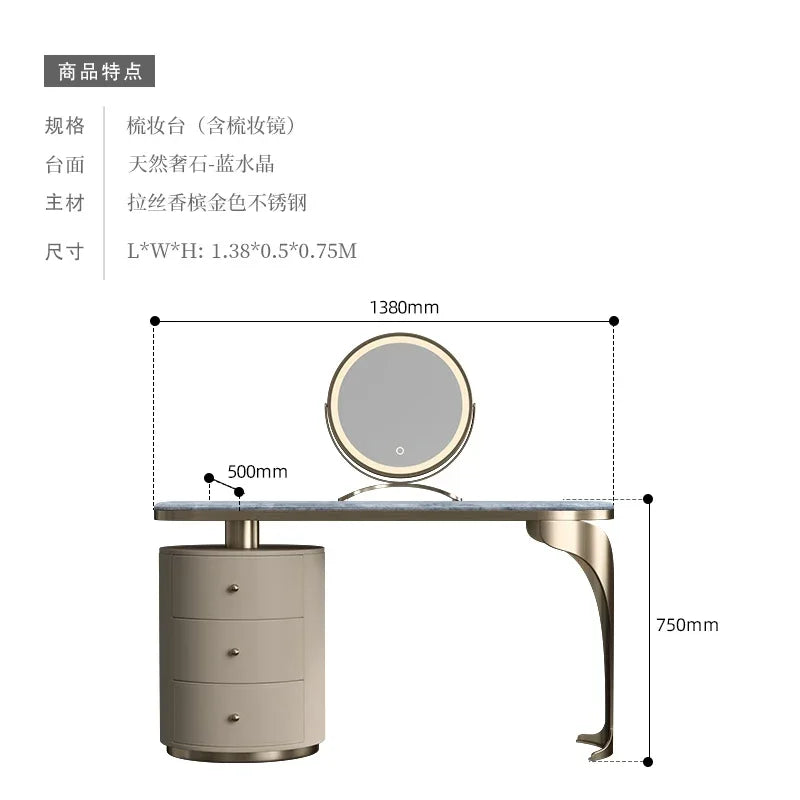light luxury French luxury stone dresser chest cabinet integrated solid wood modern bedroom high-end makeup table