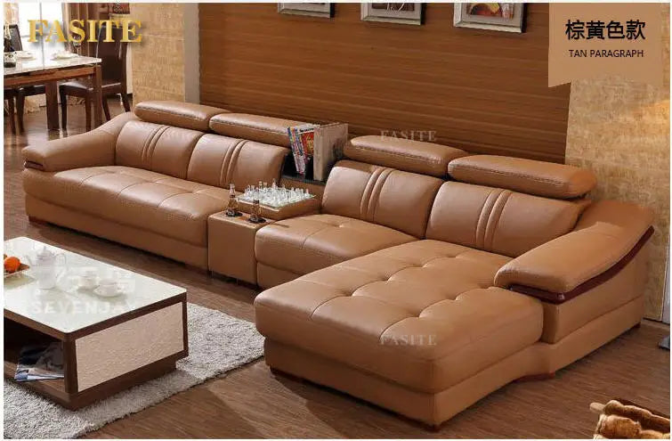 living room Sofa top grade cow genuine leather couch Nordic modern L shape corner muebles de sala cama puff asiento sala futon