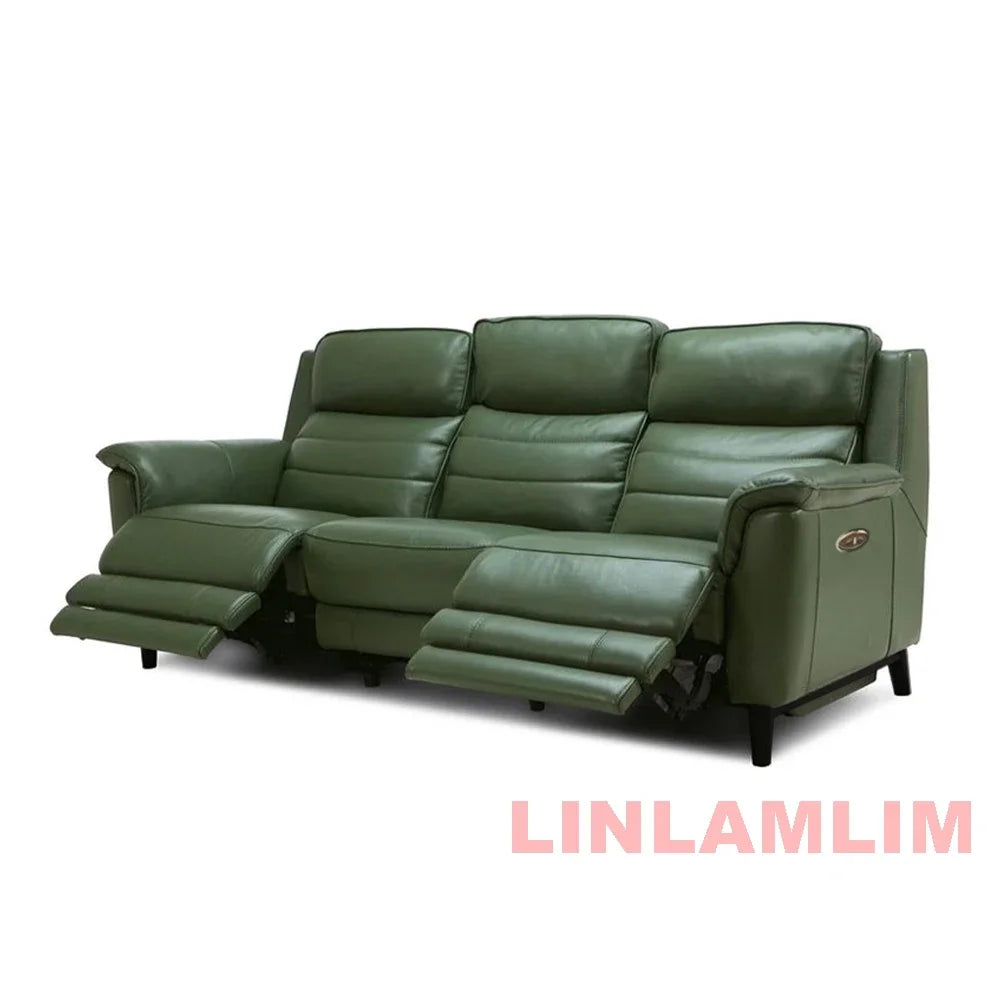 MANBAS Luxury Power Reclining Sofa - Modern Genuine Leather 3-Seater Couch with Footrests & USB, Electric Recliner Home Theater