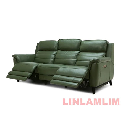 MANBAS Luxury Power Reclining Sofa - Modern Genuine Leather 3-Seater Couch with Footrests & USB, Electric Recliner Home Theater