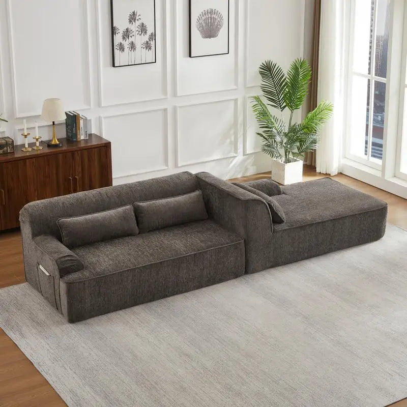 Luxury Chenille L-Shape Sectional Sofa, Minimalist Comfy Sleeper Couch for Living Room, Apartment & Reception Areas, No