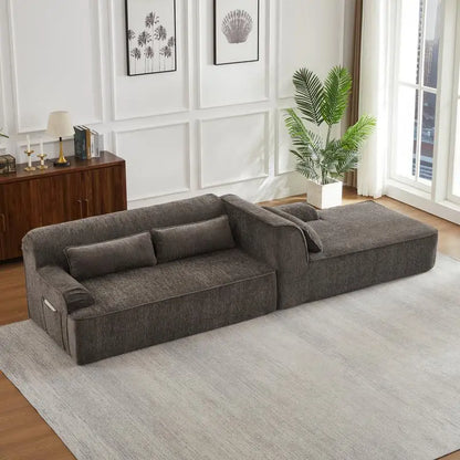 Luxury Chenille L-Shape Sectional Sofa, Minimalist Comfy Sleeper Couch for Living Room, Apartment & Reception Areas, No