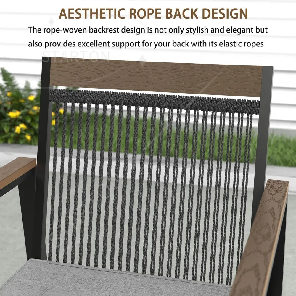Outdoor Metal Dining Furniture Set with Umbrella Hole, Wood Grain Tabletop,，5-Piece Patio Dining Table and Chair Sets
