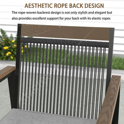 Outdoor Metal Dining Furniture Set with Umbrella Hole, Wood Grain Tabletop,，5-Piece Patio Dining Table and Chair Sets