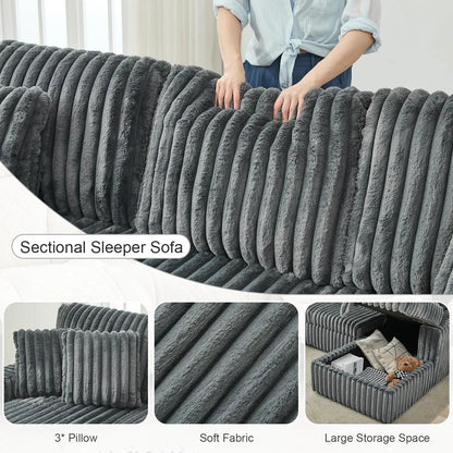 TODRANI 122 inch Overisze U Shaped Sleeper Sofa Pull Out Bed, Sleeper Sofa with Double Storage Chaise for Living Room