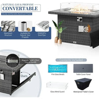 8-Seater Outdoor Patio Sectional Set with Dual Firepit Table, 29.3'' High Back Wicker Seating