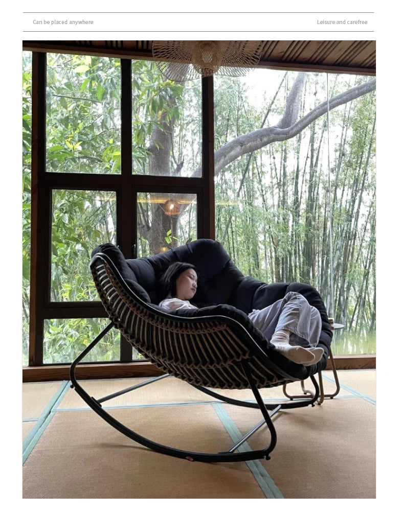 Metal Rocking Chair Adult Reclining Chair Balcon Home Single Leisure Chairs Living Room Red Sofa Chair Lazy Recliner