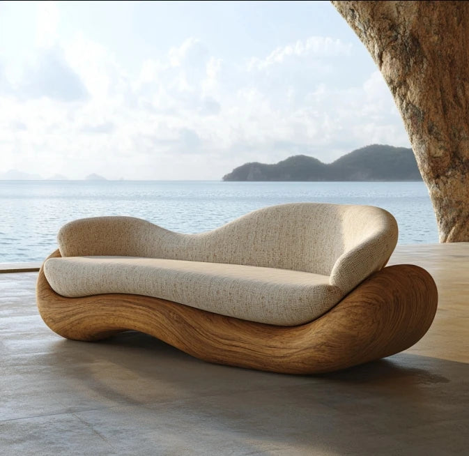 Curved Garden Furniture Living Room Wooden Sofa Sets Solid Wood Patio Sofa