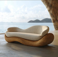 Curved Garden Furniture Living Room Wooden Sofa Sets Solid Wood Patio Sofa