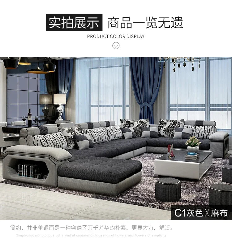 Fabric Big Sofa Set Living Room Furniture Cloth Sofa Modernos Para Sala Sectional Sofa U Shape Corner Couch Grandes Salon