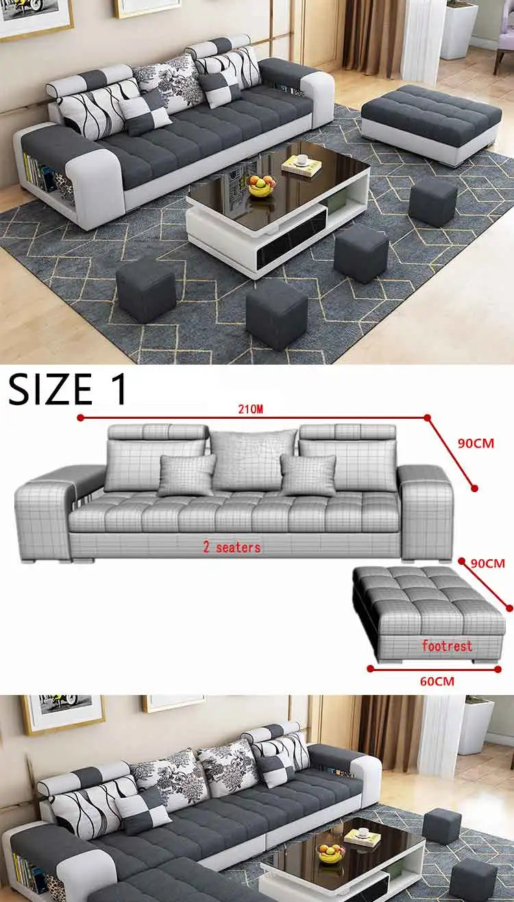 Modern Fabric Sofa Set Furniture Living Room Sofa Set with USB and Stools U Shape Cloth Couch Sofas for Home Furniture 1903