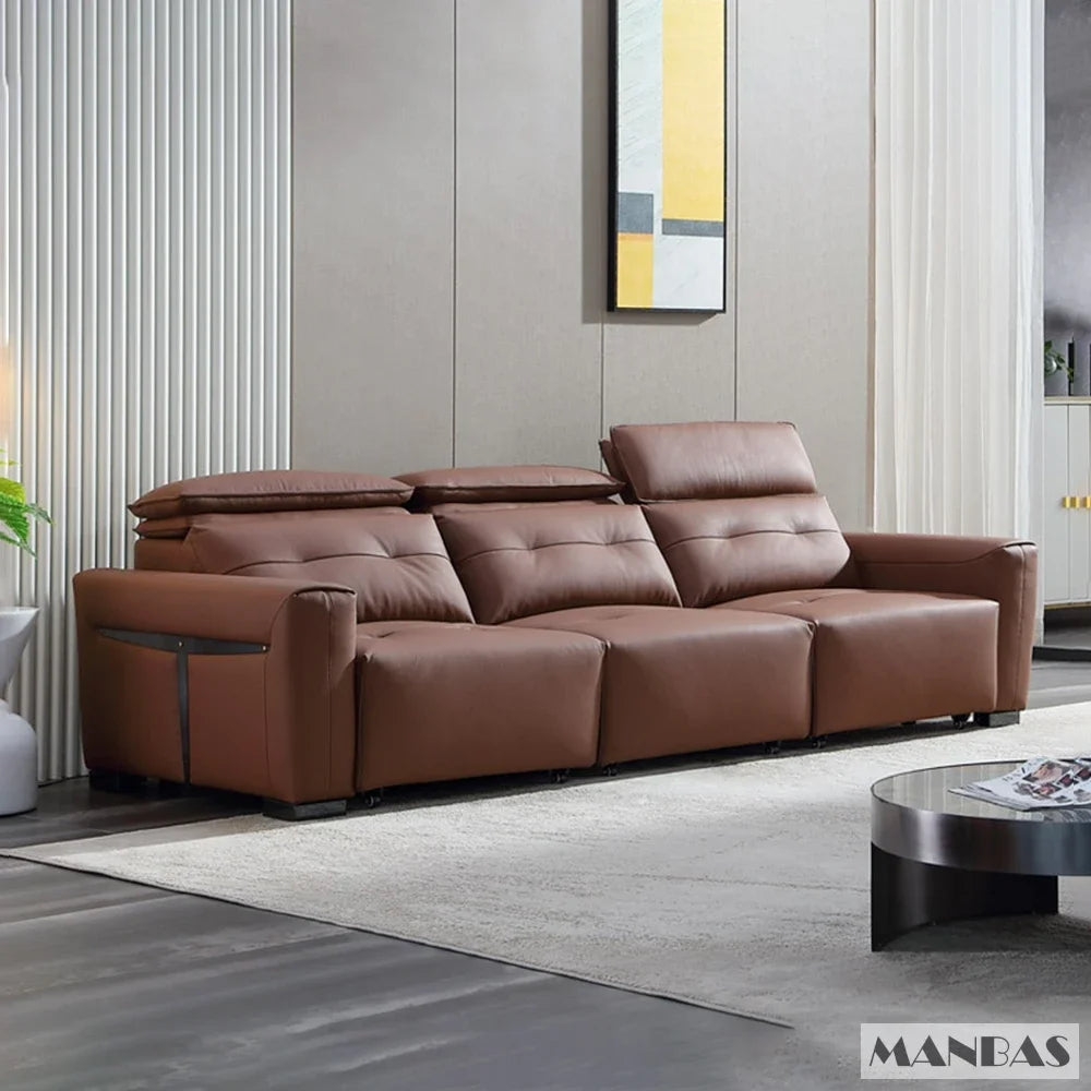 Genuine Leather Electric Convertible Sofa Bed with Adjustable Headrest, Multifunctional Folding Sofa Beds for Cinema Living Room