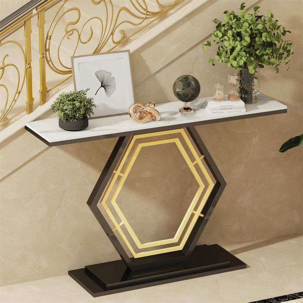 LUVODI Console Table for Entryway with Geometric Base Sleek Sintered Stone Top Long Accent Table for Hallway,Foyer Decor,Stora