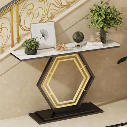 LUVODI Console Table for Entryway with Geometric Base Sleek Sintered Stone Top Long Accent Table for Hallway,Foyer Decor,Stora
