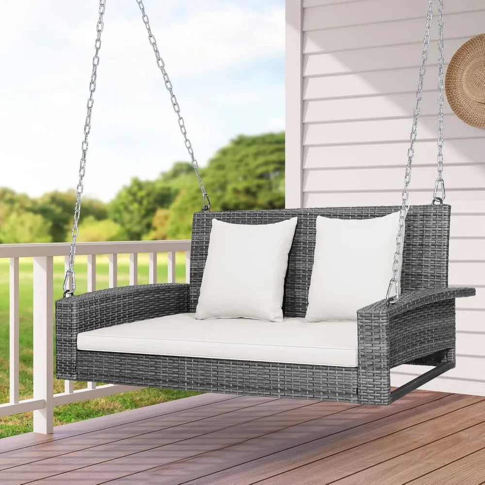 #For Heavy Duty 800 LBS Wicker Hanging Porch Swing with Cushions & Chains,  Outdoor Rattan Swing Bench for Garden, Yard&