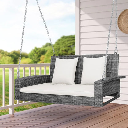 #For Heavy Duty 800 LBS Wicker Hanging Porch Swing with Cushions & Chains,  Outdoor Rattan Swing Bench for Garden, Yard&