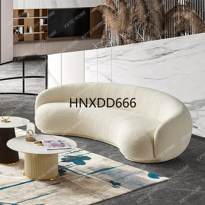 Fabric Minimalist Designer Living Room Arc Cashew Sofa Beauty Salon Lambswool Sofa