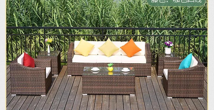 Courtyard terrace balcony three-person leisure living room sofa combination, rattan sofa
