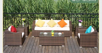 Courtyard terrace balcony three-person leisure living room sofa combination, rattan sofa