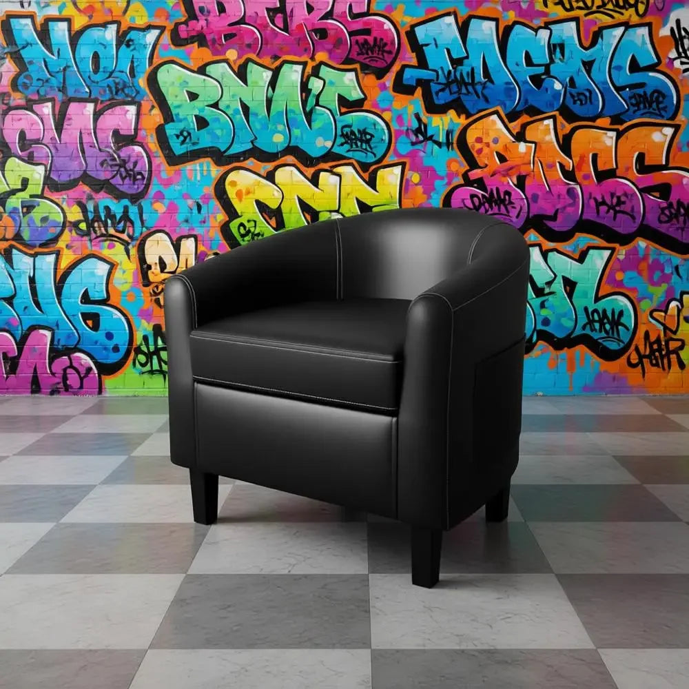 Leather-Clad Club Chairs with Padded Seats for Living Rooms, Bedrooms, and Waiting Areas in Black